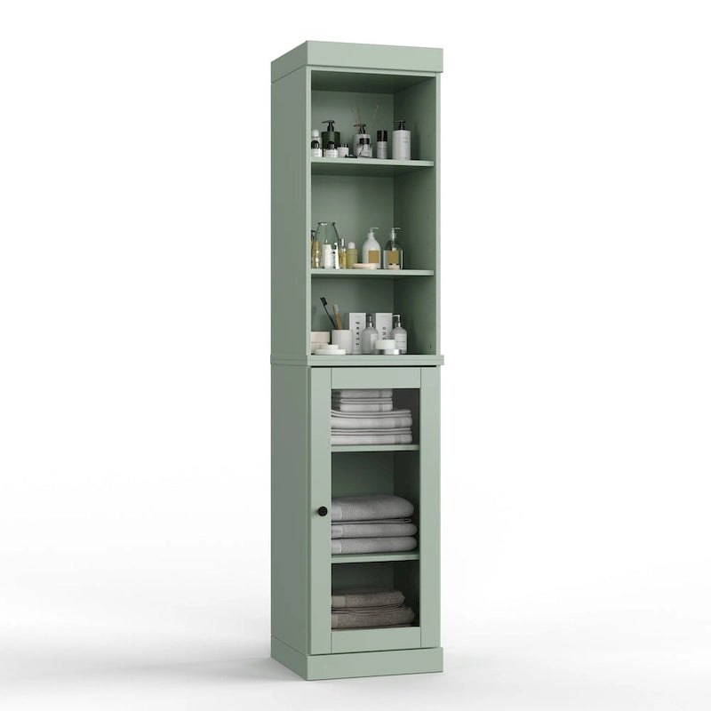 Badezimmerschrank aus 100 % Massivholz, 42 cm breit, mit Klarglastüren und verstellbaren Einlegeböden