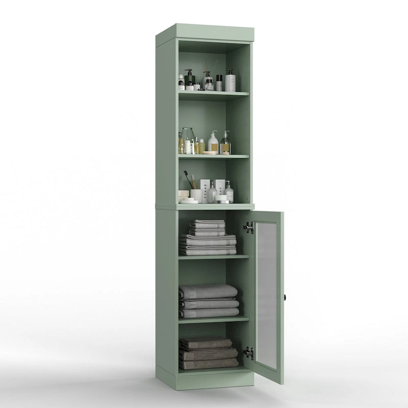 Badezimmerschrank aus 100 % Massivholz, 42 cm breit, mit Klarglastüren und verstellbaren Einlegeböden