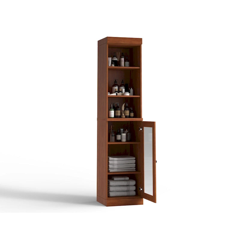 Badezimmerschrank aus 100 % Massivholz, 42 cm breit, mit Klarglastüren und verstellbaren Einlegeböden