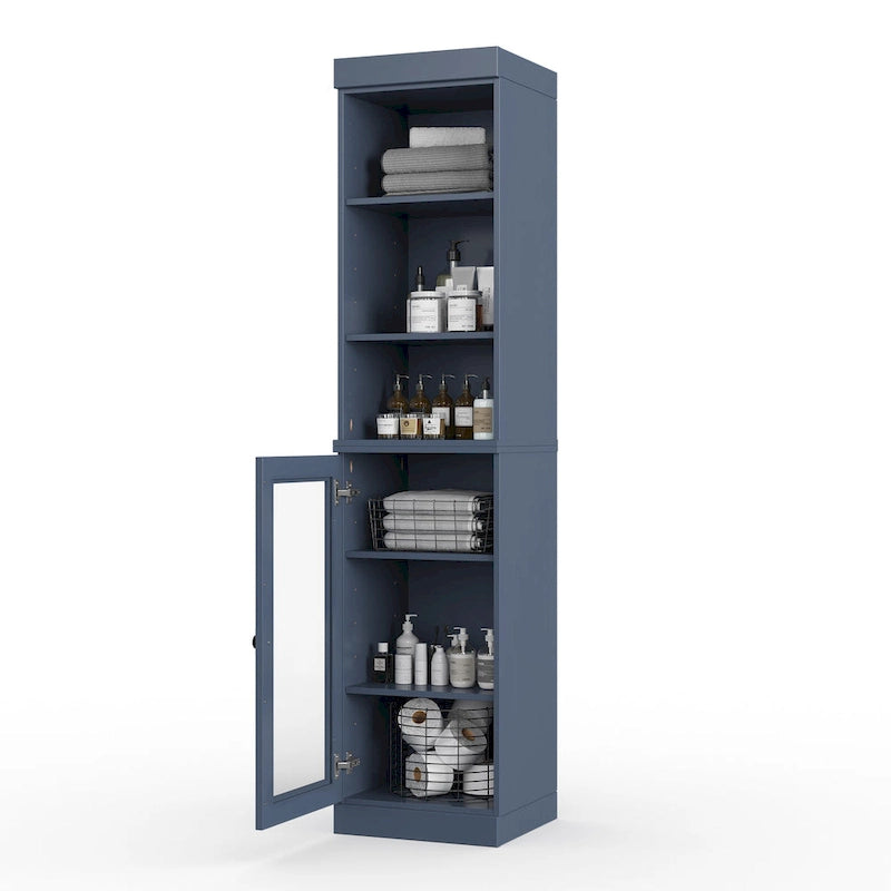 Badezimmerschrank aus 100 % Massivholz, 42 cm breit, mit Klarglastüren und verstellbaren Einlegeböden