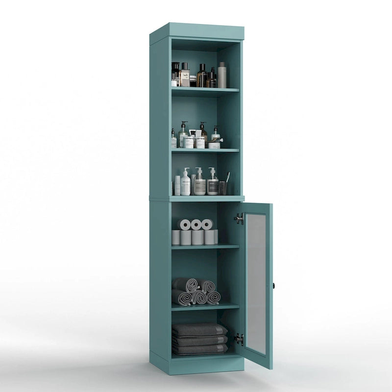 Badezimmerschrank aus 100 % Massivholz, 42 cm breit, mit Klarglastüren und verstellbaren Einlegeböden