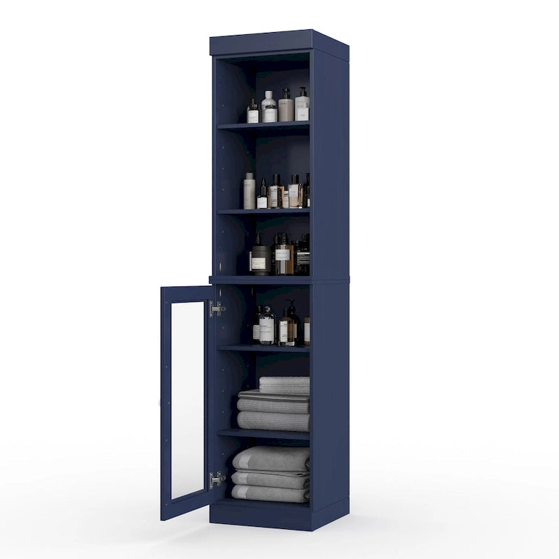 Badezimmerschrank aus 100 % Massivholz, 42 cm breit, mit Klarglastüren und verstellbaren Einlegeböden