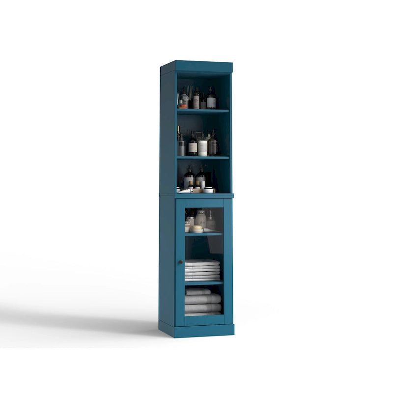 Badezimmerschrank aus 100 % Massivholz, 42 cm breit, mit Klarglastüren und verstellbaren Einlegeböden