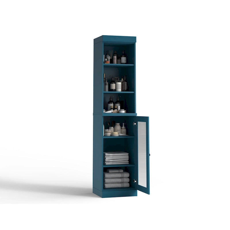 Badezimmerschrank aus 100 % Massivholz, 42 cm breit, mit Klarglastüren und verstellbaren Einlegeböden