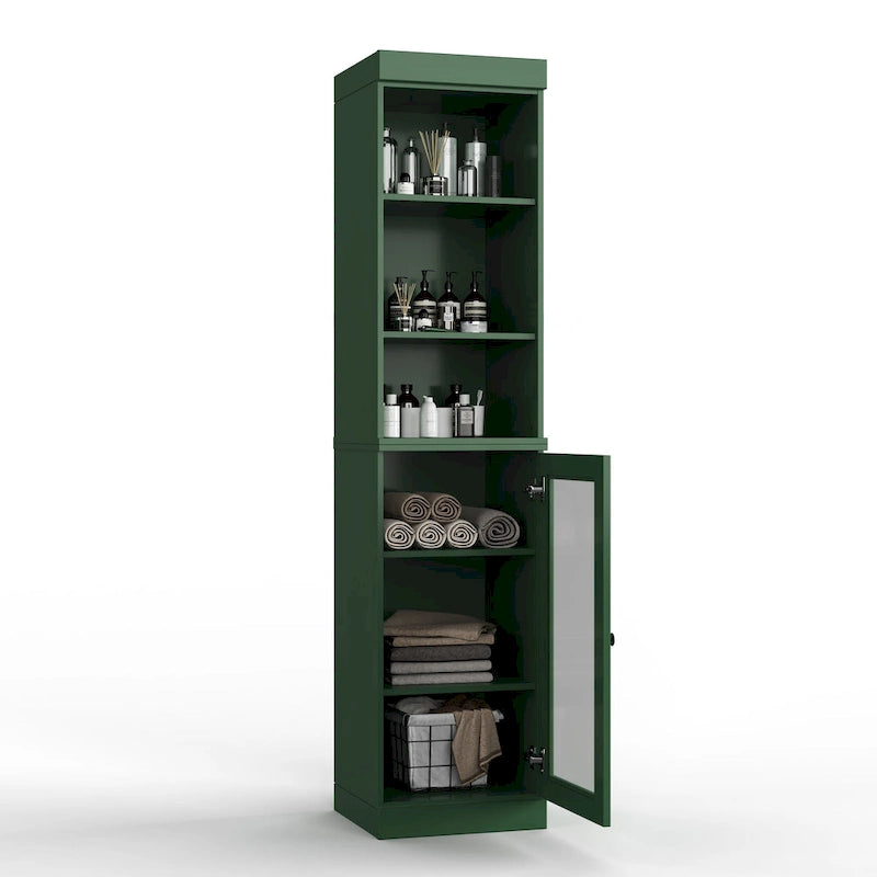Badezimmerschrank aus 100 % Massivholz, 42 cm breit, mit Klarglastüren und verstellbaren Einlegeböden