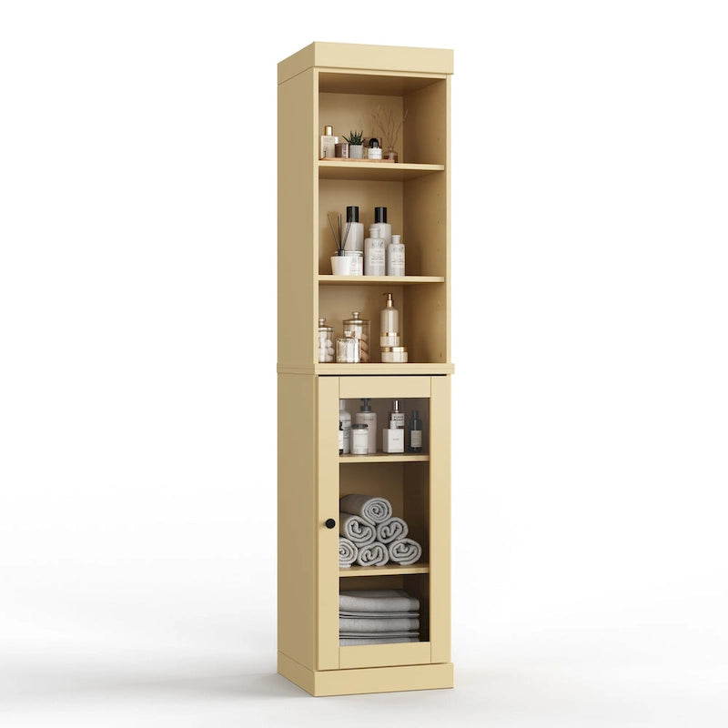 Badezimmerschrank aus 100 % Massivholz, 42 cm breit, mit Klarglastüren und verstellbaren Einlegeböden