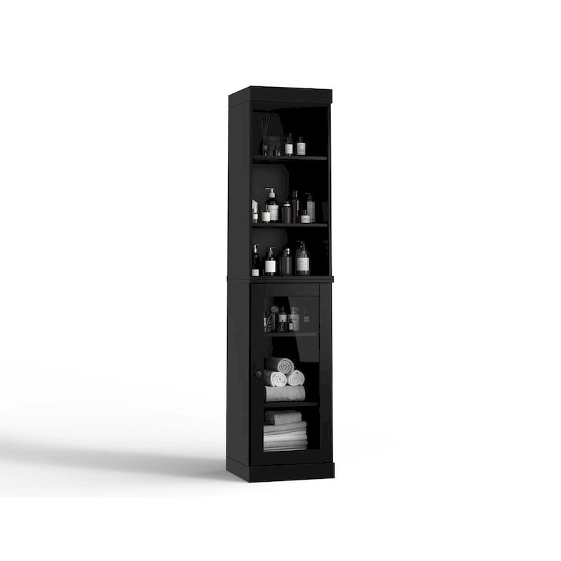 Badezimmerschrank aus 100 % Massivholz, 42 cm breit, mit Klarglastüren und verstellbaren Einlegeböden