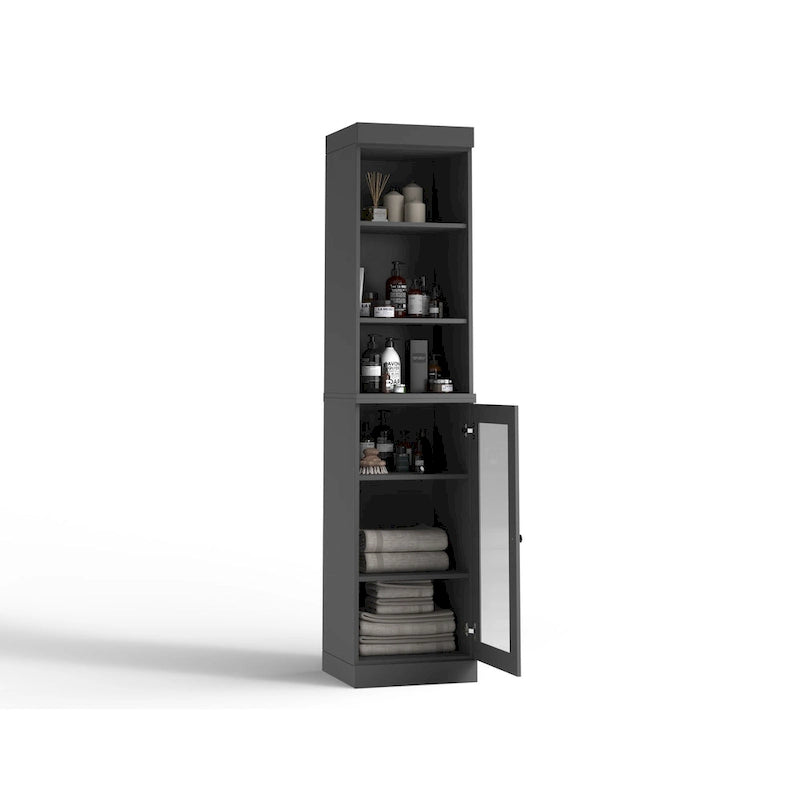 Badezimmerschrank aus 100 % Massivholz, 42 cm breit, mit Klarglastüren und verstellbaren Einlegeböden