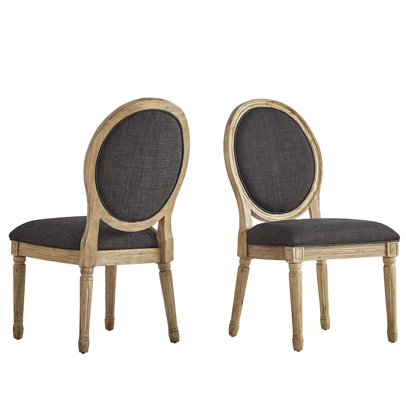 Esszimmerstühle mit runder Rückenlehne aus Leinen und Holz (2er-Set) – Beige, Grau oder Dunkelgrau