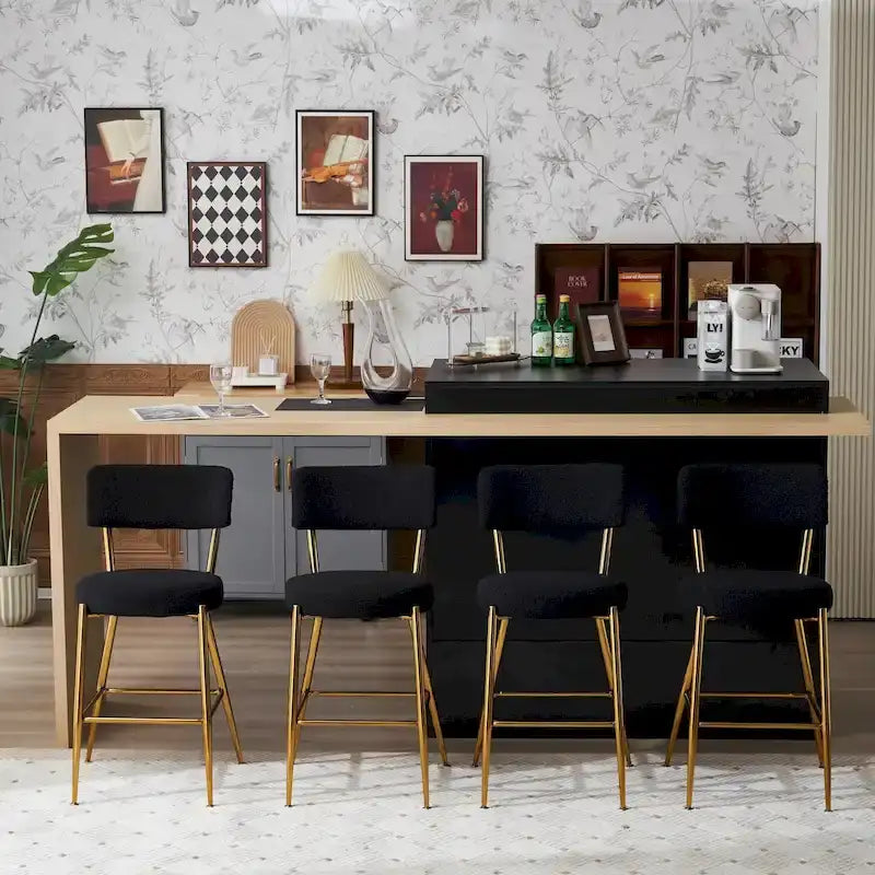 2er-Set/4er-Set moderne Barhocker mit Teddystoff-Bezug und Metallsockel