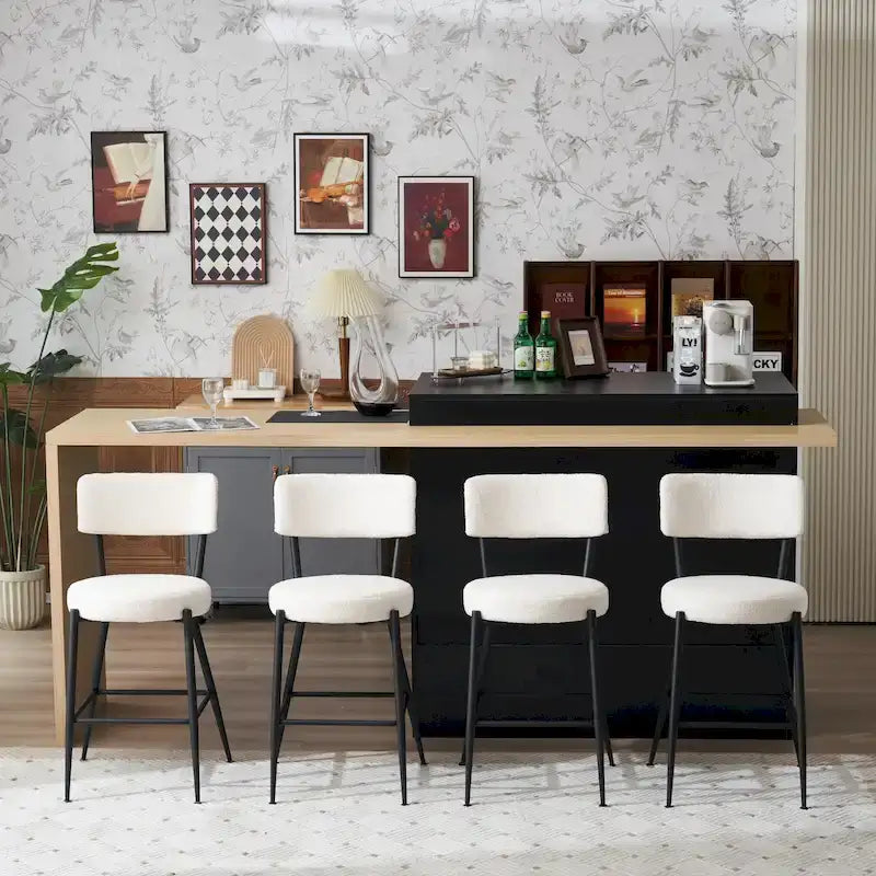 2er-Set/4er-Set moderne Barhocker mit Teddystoff-Bezug und Metallsockel