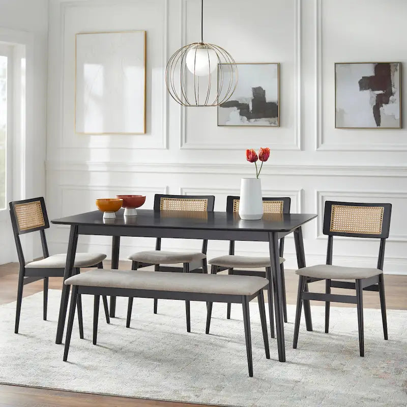 Esszimmerstuhl mit Rohrrückenlehne und gepolstertem Sitz, Mid-Century (2er-Set)