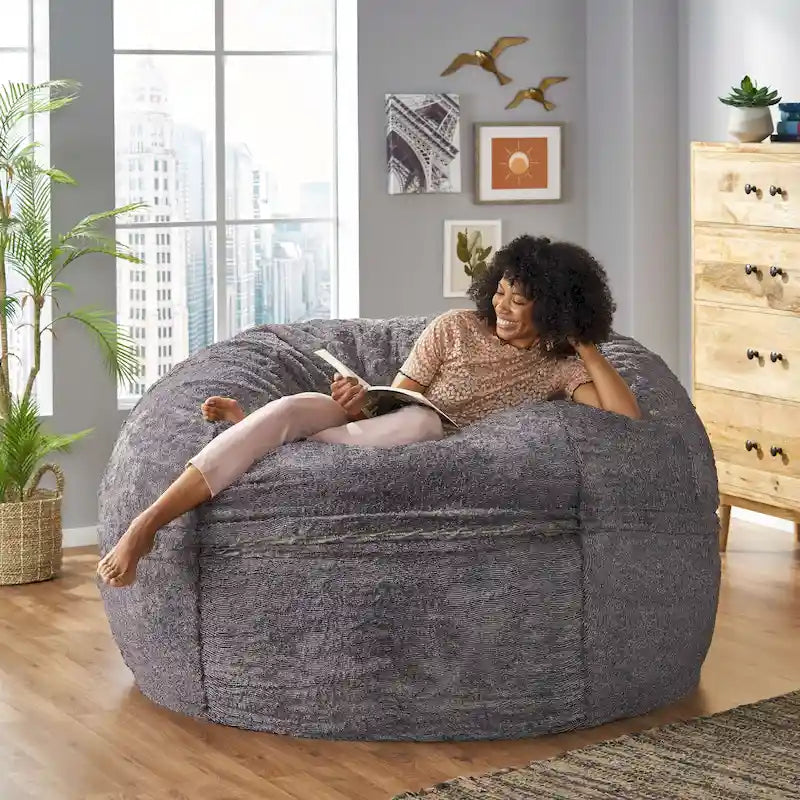 Sitzsack Modern Glam Kunstfell - Braun/Schneeweiß