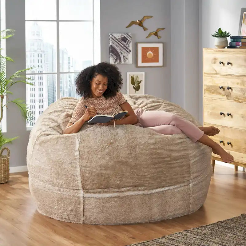 Sitzsack Modern Glam Kunstfell - Braun/Schneeweiß