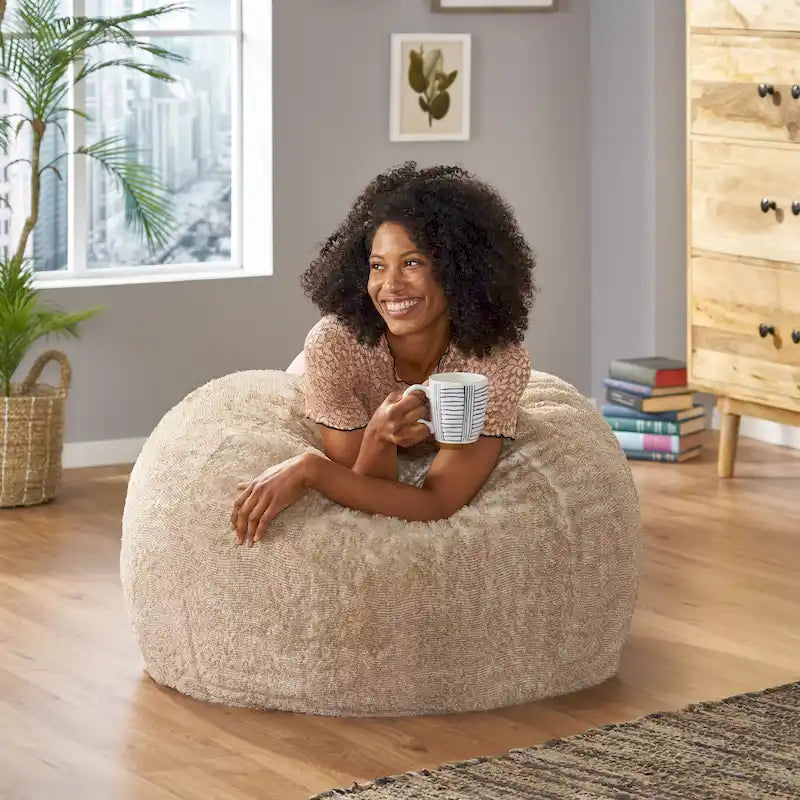 Sitzsack Modern Glam Kunstfell - Braun/Schneeweiß