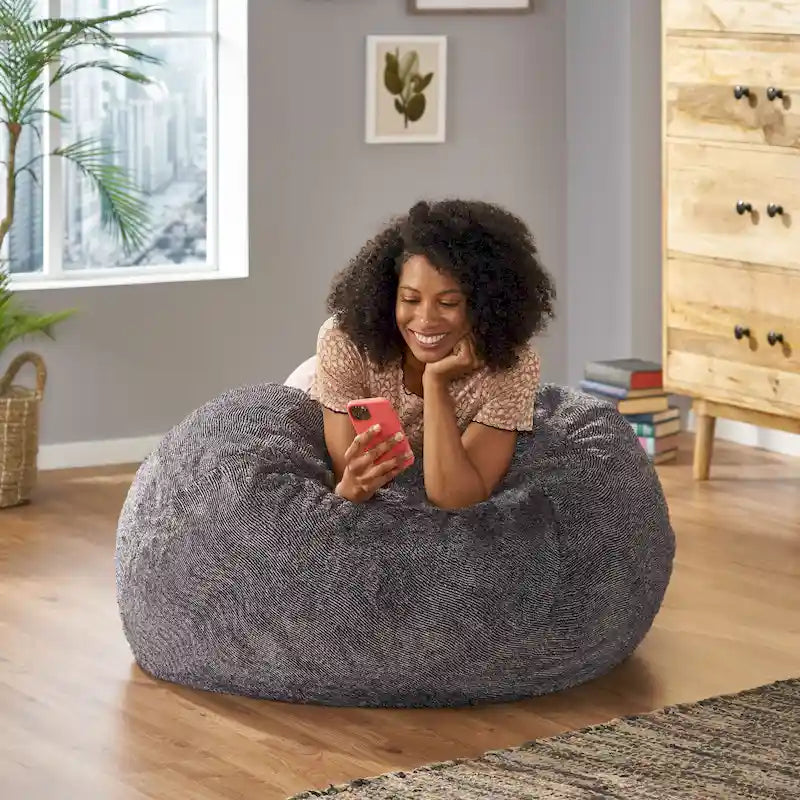 Sitzsack Modern Glam Kunstfell - Braun/Schneeweiß
