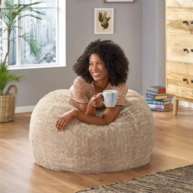 Sitzsack Modern Glam Kunstfell - Braun/Schneeweiß