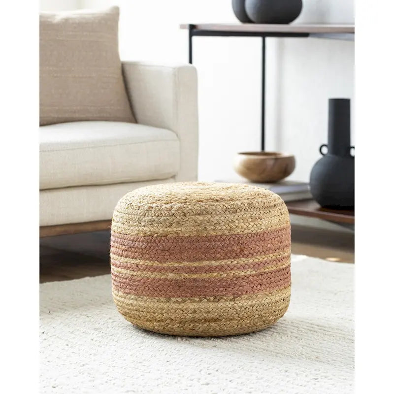 Farmhouse-Streifen-Jute-Pouf – Hellbraun/Weiß oder Braun/Rosa