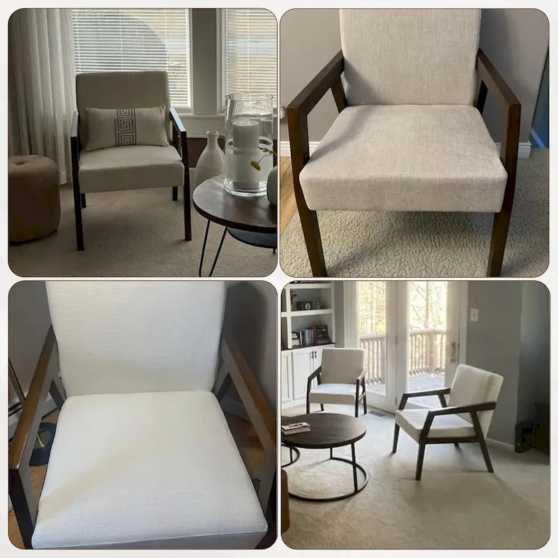 Mid-Century Modern Akzentsessel – Leinen, Braun, Weiß oder Blau