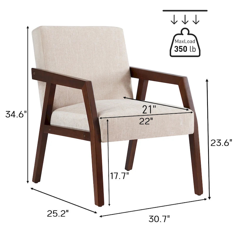 Mid-Century Modern Akzentsessel – Leinen, Braun, Weiß oder Blau