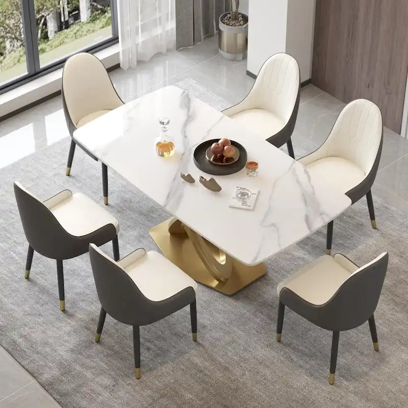 70.8" Moderner Esstisch aus Sinterstein mit goldenem Edelstahlsockel