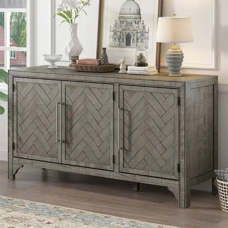 Holz-Aufbewahrungsschrank Sideboard mit verstellbaren Regalböden und 3 Türen