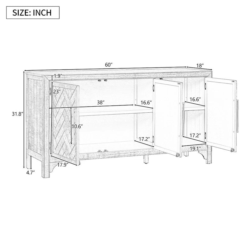 Holz-Aufbewahrungsschrank Sideboard mit verstellbaren Regalböden und 3 Türen