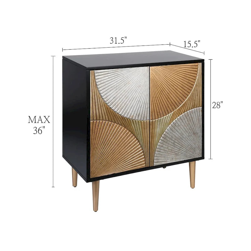 2-türiges schwarz-goldenes Akzent-Sideboard