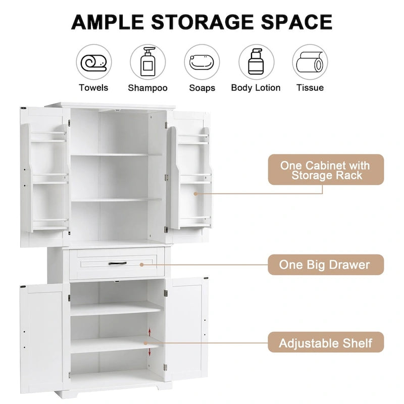 Badezimmerschrank mit Türen, Schublade und verstellbarem Regal
